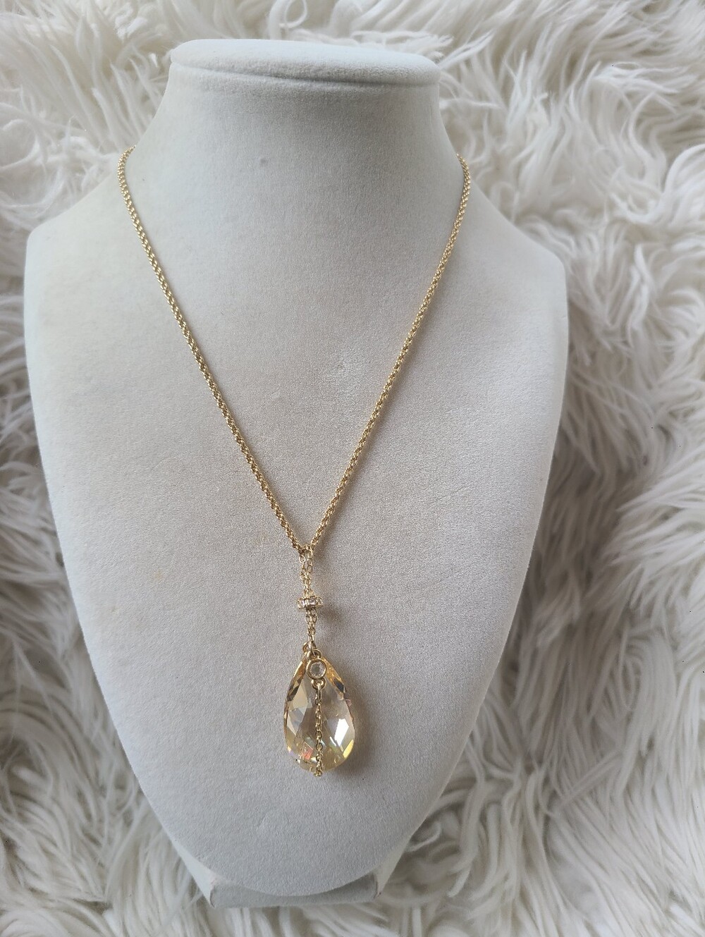 Swarovski Gold Plated Crystal Teardrop Pendant Necklace- Good Condition
